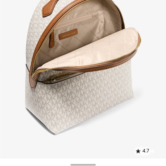 Michael Kors Cream Beige MK Monogram Backpack with Gold Logo